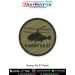 Round tactical patch featuring the silhouette of the Kamov Ka-27 naval helicopter with co-axial rotors, printed on olive-drab fabric with a black merrow edge. Available in 3-inch and 4-inch sizes with Sewn-On, Pin & Velcro (Hook) backing.