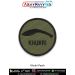 Khukri Patch - Olive-green round tactical patch with black curved Gurkha Khukri knife silhouette and bold KHUKRI text - premium printed fabric with merrow border - ideal for jackets, uniforms, vests, backpacks, and collector displays by ArmyNavyAir