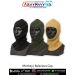 Three woolen monkey balaclava caps in black, olive green, and khaki displayed on dark mannequin heads with ArmyNavyAir branding.