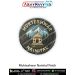 Mukteshwar Nainital embroidered patch featuring a temple silhouette with snow-capped Himalayan mountains in the background. The round patch has “MUKTESHWAR” at the top and “NAINITAL” at the bottom in cream-colored text on a dark fabric base with a black m