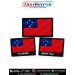 Samoa national flag embroidered patch collection featuring a standard flag patch, a personalized name patch with 'Tui Manu', and a customized flag patch with 'Moana Faale' and blood group 'O−VE', all with black merrow borders, displayed with ArmyNavyAir b