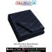 A premium navy blue wool blend blanket neatly folded with a smooth satin border shown in high quality studio lighting highlighting its soft texture durable fabric and elegant satin trim ideal for home use travel hostels and military grade bedding from Arm