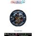 Premium round Paramedic fabric patch featuring an emergency medical responder performing CPR on a patient beside an ambulance with emergency medical equipment, ECG heartbeat symbols, Star of Life emblems, the slogan Life First, Always, and a durable black