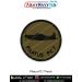 Round olive-drab tactical patch showing the silhouette of the Pilatus PC-7 basic trainer aircraft with a black merrow border. Available in 3-inch and 4-inch diameters with Sewn-On, Pin & Velcro (Hook) backing.
