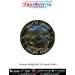 Round military heritage patch featuring a military pontoon bridge transport vehicle beside a deployed floating bridge in mountainous terrain with the Built to Connect slogan, dark green outer ring, gold trim and black merrow border on premium twill fabric
