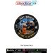 Premium round Port Worker fabric patch featuring a professional dock worker directing cargo container loading beside a cargo ship using giant port cranes, shipping containers, logistics equipment, maritime symbols, and the slogan Gateway to the World, fin