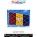Rajput Regiment Flag flying on flagpole with maroon yellow and navy blue vertical stripes and Rajput Regiment insignia