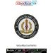 Rashtriya Military School Honour Discipline Leadership Pride round poly satin fabric patch featuring RMS crest with navy blue outer ring, gold trim and premium black merrow border.