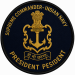 Round Navy Blue military heritage patch featuring the National Emblem of India above the Indian Navy crest with anchor and naval motto, surrounded by gold lettering reading Supreme Commander – Indian Navy and President of India, finished with a premium bl