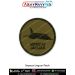 Round olive-drab tactical patch showing the silhouette of the Sepecat Jaguar strike aircraft with a black merrow edge. Available in 3-inch and 4-inch sizes with Sewn-On, Pin & Velcro (Hook) backing.