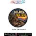 Soldier for Life military veteran round patch featuring combat boots, camouflage jacket, tactical backpack and military cap against a mountain sunset