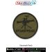 A detailed olive green patch featuring the silhouette of the Starstreak high-velocity missile launcher on a tripod mount, complete with a reinforced merrow border, designed for defence enthusiasts, collectors, trekkers, bikers, NCC cadets, and tactical ge