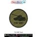 High quality Swathi Weapon Locating Radar Patch showing the silhouette of the Indian counter battery radar vehicle on an olive green tactical fabric background with a durable merrow stitched border.