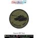 A high-quality olive green patch featuring the silhouette of the Vijayanta Main Battle Tank with a bold merrow border, designed for defence enthusiasts, collectors, bikers, trekkers, and fans of Indian armoured warfare.