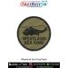 Round olive-drab tactical patch featuring the silhouette of the Westland Sea King helicopter with a black merrow border. Available in 3-inch and 4-inch sizes with Sewn-On, Pin & Velcro (Hook) backing.