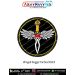 Round Winged Dagger Tactical Military Morale Patch featuring an ornate silver dagger, golden handle, red gemstones, outstretched silver wings and black merrow border