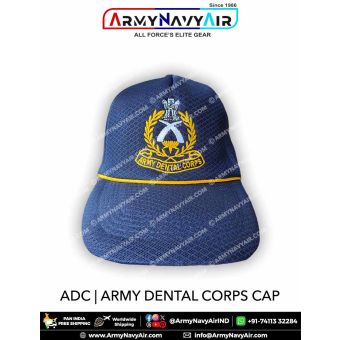 Indian Army ADC Army Dental Corps blue regimental cap with detailed embroidered dental insignia, laurel wreath and Ashoka emblem crafted on durable textured fabric for soldiers, veterans, NCC cadets and military supporters.