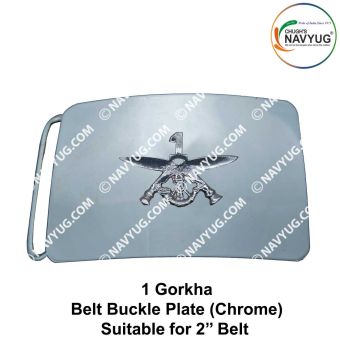 Army-Military 1 Gorkha Rifles Uniform Belt Buckle (Indian Army Infantry Regiments) 1 Gorkha Rifles Buckle Chrome (Suitable For 2" Belt of Leather- Nylon-Cotton )