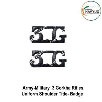 Army-Military 3 Gorkha Rifles Uniform Shoulder Title-Badge (Indian Army Infantry Regiments) (3 Gorkha Rifles Shoulder Badge Metal Black)