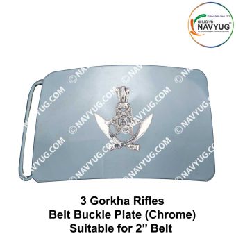 Army-Military 3 Gorkha Rifles Uniform Belt Buckle (Indian Army Infantry Regiments) 3 Gorkha Rifles Buckle Chrome (Suitable For 2" Belt of Leather- Nylon-Cotton )