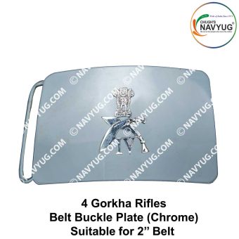 Army-Military 4 Gorkha Rifles Uniform Belt Buckle (Indian Army Infantry Regiments) 4 Gorkha Rifles Buckle Chrome (Suitable For 2" Belt of Leather- Nylon-Cotton )