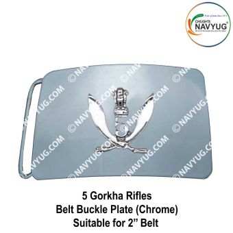 Army-Military 5 Gorkha Rifles Uniform Belt Buckle (Indian Army Infantry Regiments) 5 Gorkha Rifles Buckle Chrome (Suitable For 2" Belt of Leather- Nylon-Cotton )