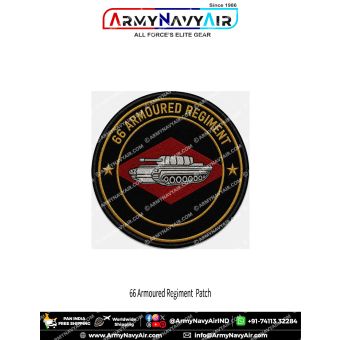 66 Armoured Regiment Pride Patch premium round poly satin military fabric patch featuring stylised battle tank, red diamond formation symbol, black background, gold stars, gold lettering and gold circular border