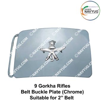 Army-Military 9 Gorkha Rifles Uniform Belt Buckle (Indian Army Infantry Regiments) 9 Gorkha Rifles Buckle Chrome (Suitable For 2" Belt of Leather- Nylon-Cotton )