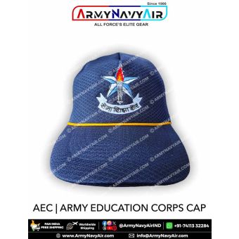 Army Education Corps AEC cap with detailed embroidered torch and star insignia symbolizing knowledge and guidance, crafted using durable textured fabric, reinforced stitching and a structured curved visor for soldiers, veterans, NCC cadets and Indian Army