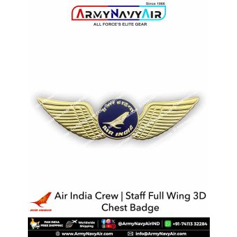 Air India Crew | Staff Full Wing (3D) Chest Badge : ArmyNavyAir.com