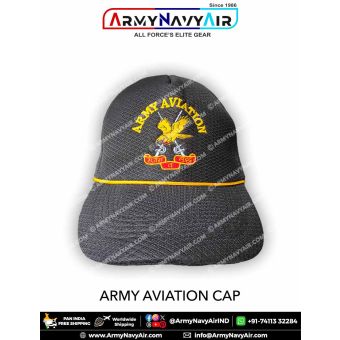 Premium Indian Army Aviation Regiment Cap with detailed golden eagle insignia embroidery, high durability textured fabric, structured visor and reinforced stitching designed for aviators, NCC cadets, ex-servicemen and military supporters.