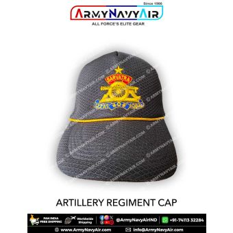 Indian Army Artillery Regiment cap featuring high detail embroidered artillery crest with cannon, star and Sarvatra Izzat O Iqbal motto, crafted on durable textured fabric with reinforced brim designed for soldiers, veterans, NCC cadets and military enthu