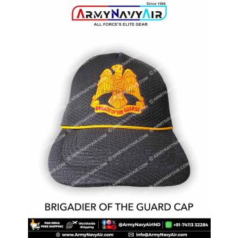 Brigade of The Guards Regiment Cap featuring the iconic golden embroidered eagle insignia, premium textured fabric, reinforced stitching, structured visor and regimental detailing designed for soldiers, veterans, NCC cadets and Indian Army supporters.