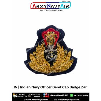 IN| Indian Navy Officer (Beret Cap) Badge Zari Hand Crafted : ArmNavyAir.com