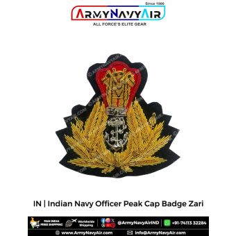 IN | Indian Navy Officer (Peak Cap) Badge Zari Hand Crafted : ArmyNavyAir.com