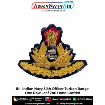 IN| Indian Navy Sikh Officer Turban Badge One Row Leaf Zari Hand Crafted - ArmyNavyAir.com