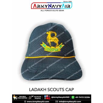 High quality Ladakh Scouts cap featuring detailed embroidered markhor emblem symbolizing high altitude courage, endurance and elite mountain warfare skills of the Ladakh Scouts Regiment designed for soldiers, veterans, NCC cadets and supporters of Indian
