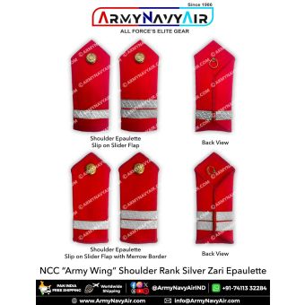 NCC Army Wing Shoulder Rank Epaulette Silver Zari : ArmyNavyAir.com