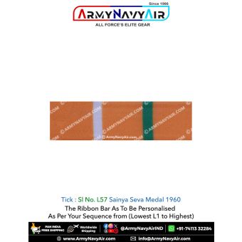 (L57) Sainya Seva Medal 1960 Ribbon Bar : ArmyNavyAir.com