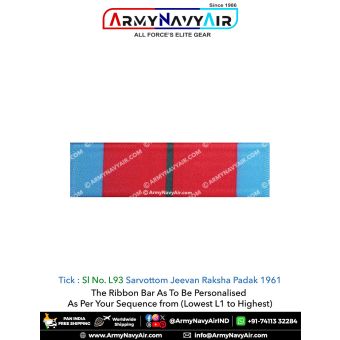 (L93) Sarvottom Jeevan Raksha Padak 1961 Ribbon Bar : ArmyNavyAir.com