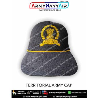 Indian Army Territorial Army TA regimental cap with detailed embroidered Ashoka emblem, laurel wreath and motto on durable textured fabric ideal for soldiers, veterans, reservists and NCC cadets.