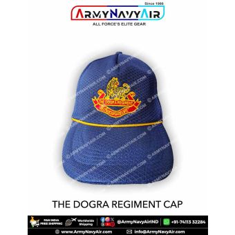 Dogra Regiment Cap with detailed embroidered tiger insignia, strong textured fabric, reinforced stitching, curved visor design and premium regimental finish crafted for soldiers, veterans, NCC cadets and Indian Army supporters.