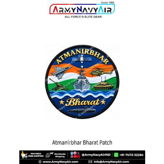 Atmanirbhar Bharat Self Reliant India Patch with Land Sea Air and Space Theme