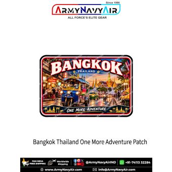 Bangkok Thailand One More Adventure travel patch with tuk-tuk, street scene and Thai architecture