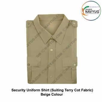 Security Uniform Shirt (Suiting Terry cot Fabric) (Half-Short Sleeve ) OR (Full Sleeve) With Breast Pockets & Scalloped Flaps & Shoulder Straps-Beige -Shirt Full Sleeves