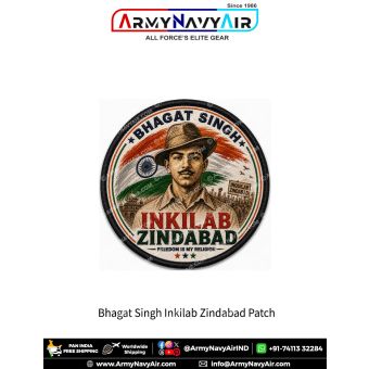 Bhagat Singh Inquilab Zindabad Patriotic Round Patch with Indian Tricolour Freedom Fighter Design