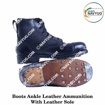 Boots Ankle Leather Ammunition With Leather Sole With-Without Hobnails -Toe plate-Heel plate |Drill Boots |Parade Boots |Training Boots (Army-Military-Police Boots Black Colour)