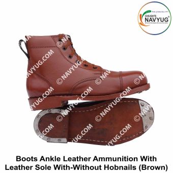 Boots Ankle Leather Ammunition With Leather Sole With-Without Hobnails -Toe plate-Heel plate |Drill Boots |Parade Boots |Training Boots (Police Boots Brown Colour)