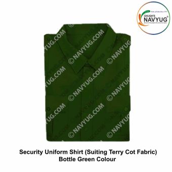Security Uniform Shirt (Suiting Terry cot Fabric) (Half-Short Sleeve ) OR (Full Sleeve) With Breast Pockets & Scalloped Flaps & Shoulder Straps-Bottle Green-Shirt Half Sleeves