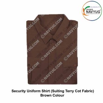 Security Uniform Shirt (Suiting Terry cot Fabric) (Half-Short Sleeve ) OR (Full Sleeve) With Breast Pockets & Scalloped Flaps & Shoulder Straps-Brown-Shirt Half Sleeves